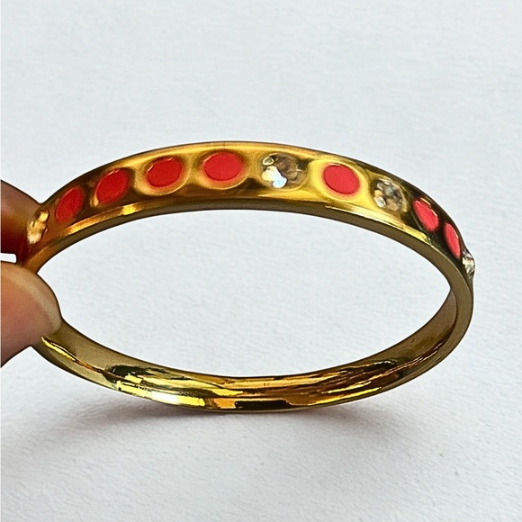 Kate Spade Gold-Tone Bangle Bracelet Pink & Clear Rhinestones Designer Jewelry - Picture 2 of 4